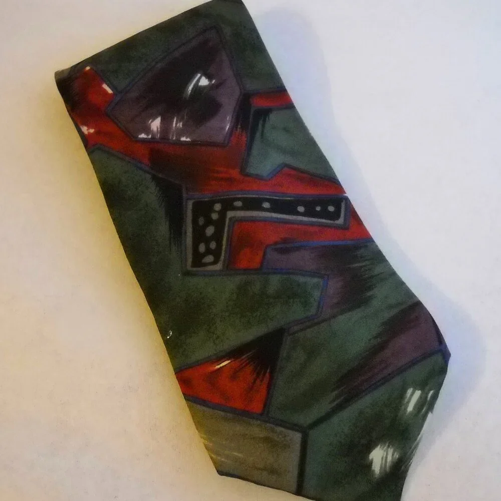 Bugatti Neck Tie Multi Color 100% Italian Silk Abstract Green Red Purple Men's